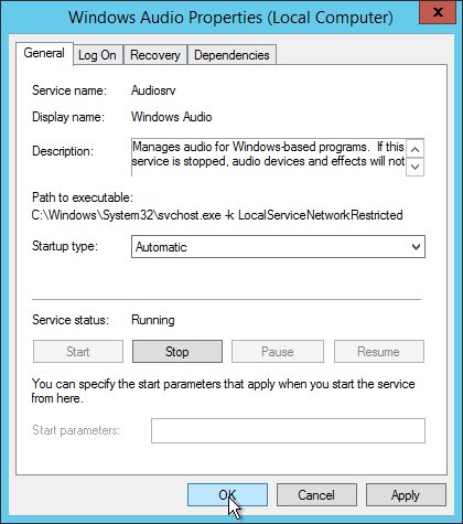 In Windows Audio Properties, change Startup Type to Automatic and click on Start under Service Status. Once done, click OK.