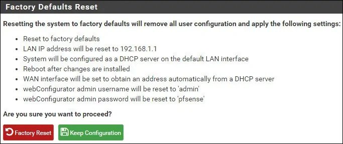 pfsense factory default